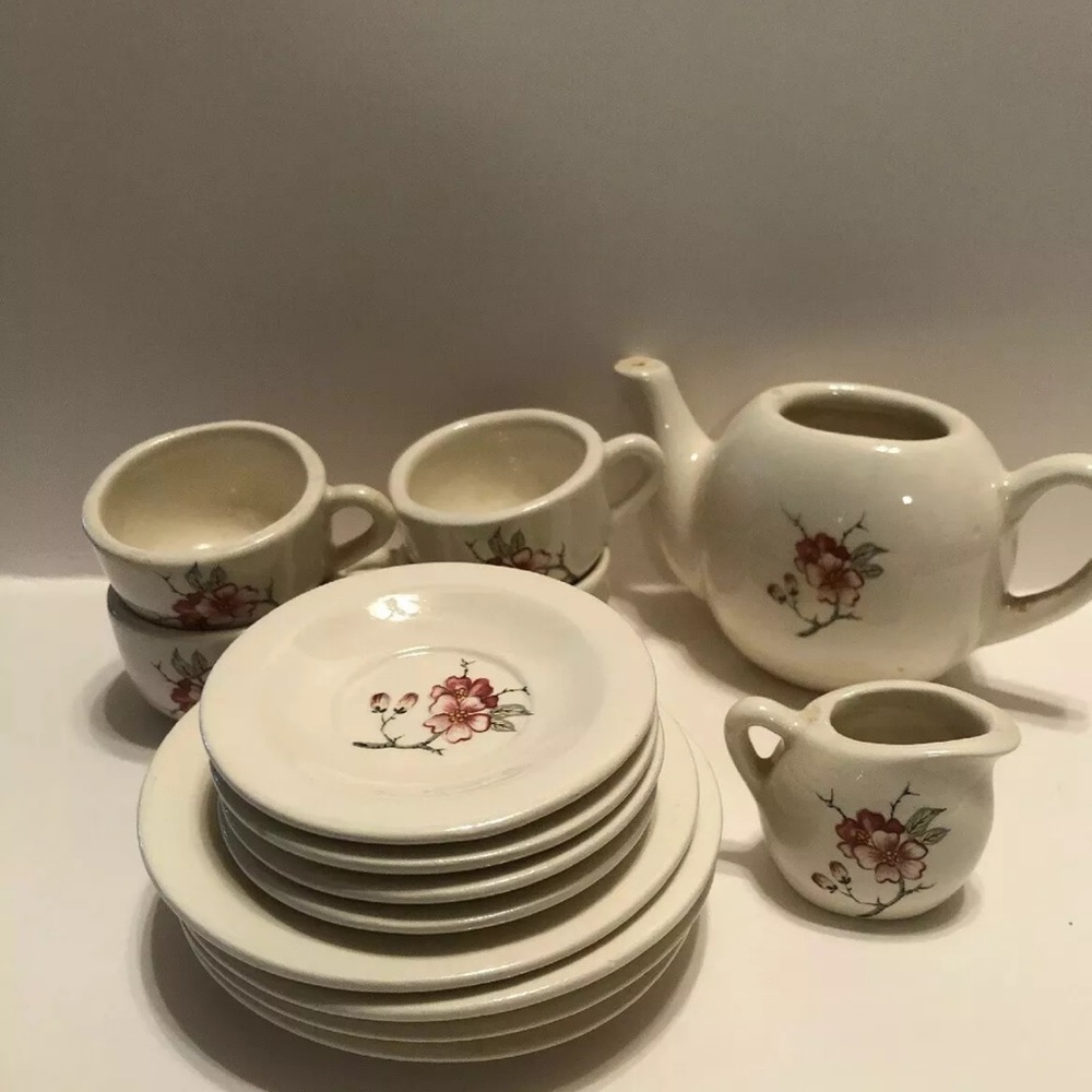 Cream and Red Floral childs tea party set